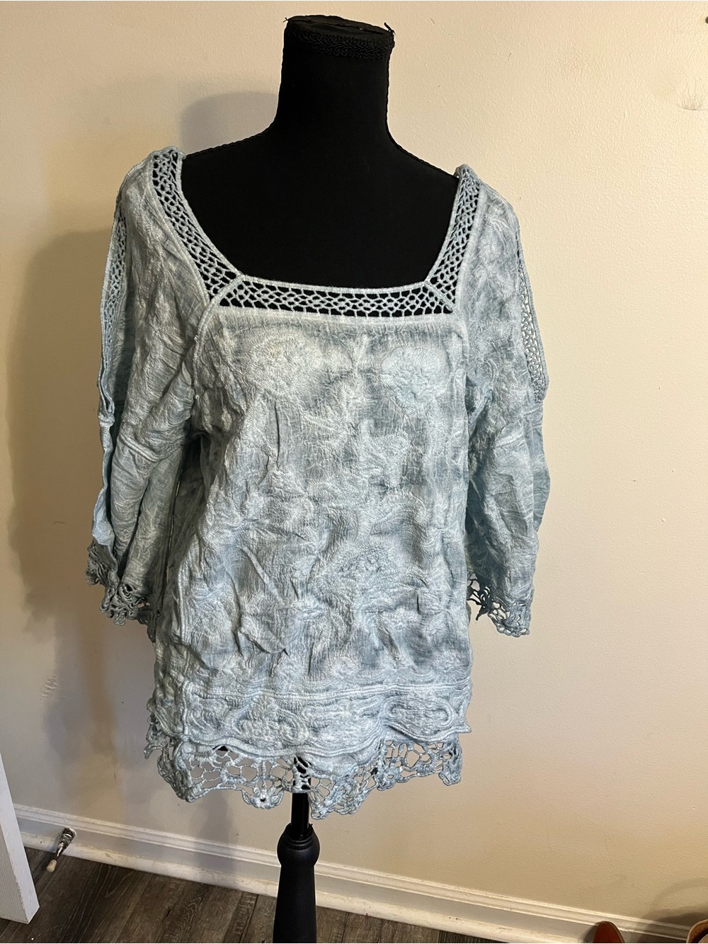 Democracy Light Blue Crochet-Trim Women's Top